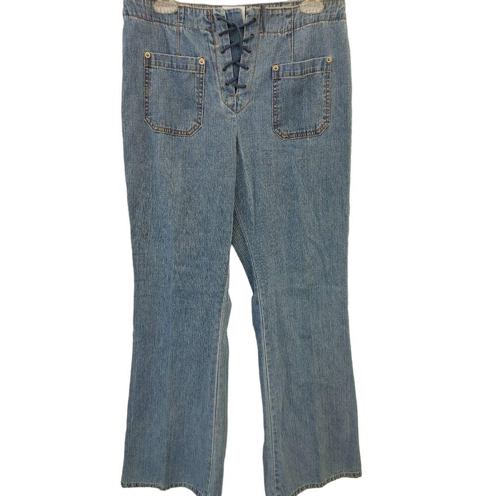 Vintage Y2K Lace Up High Waist Mom Flare Bootleg Jeans Sz 11